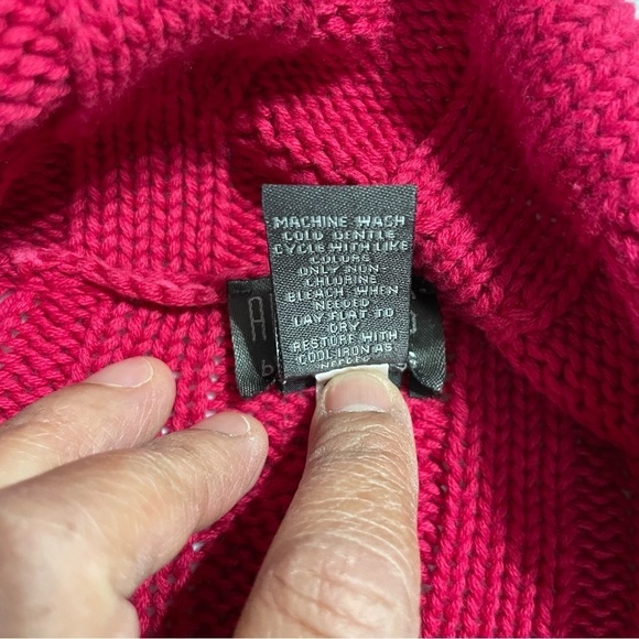 Additions By Chico's  Open Front Cable Knit  Cardigan Sweater Cotton Fuschia, Lg - Picture 5 of 10